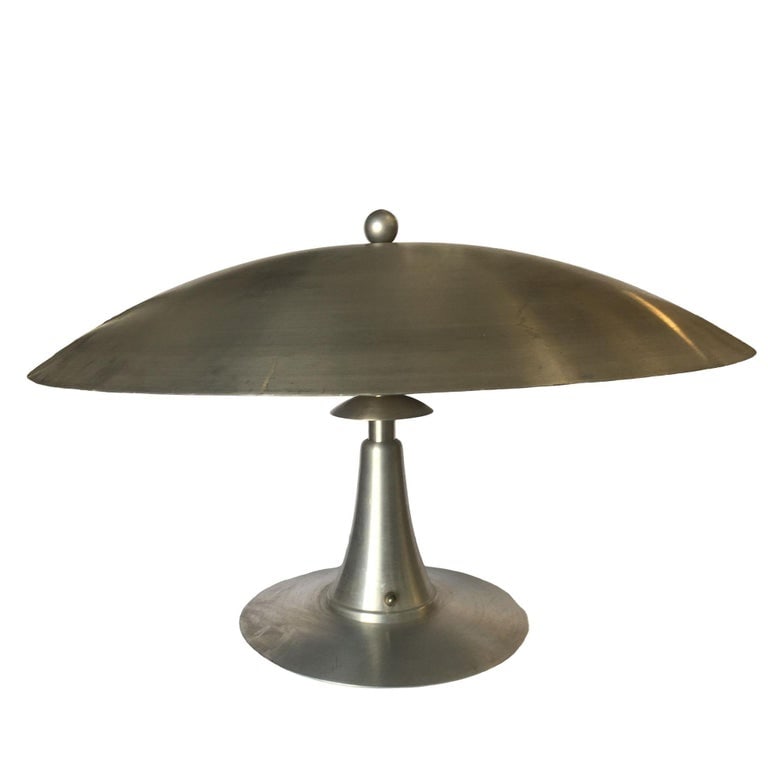 Art Deco Style Machine Age Table Lamp with Large Spun Aluminum Shade - 3