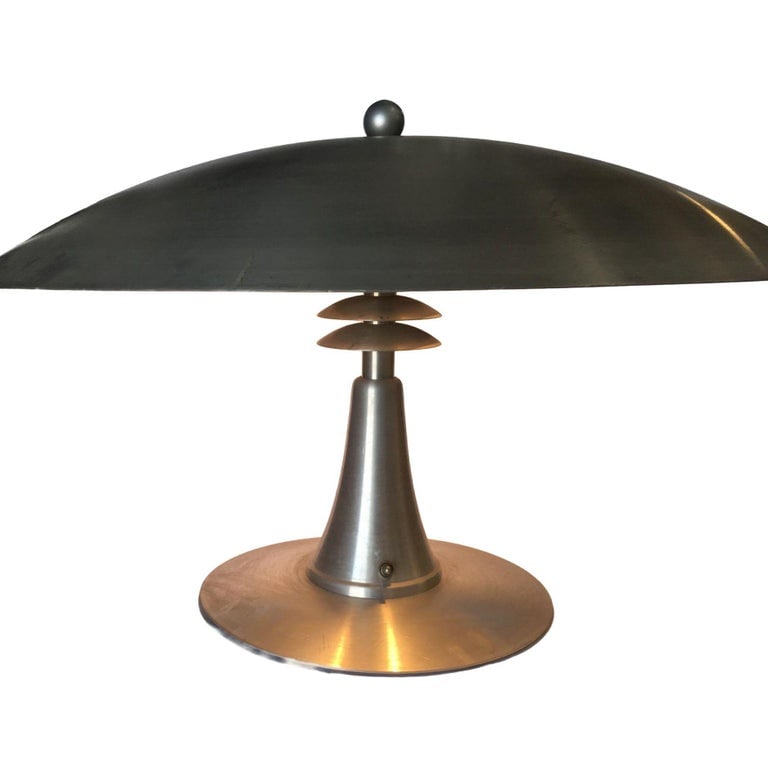 Art Deco Style Machine Age Table Lamp with Large Spun Aluminum Shade - 4