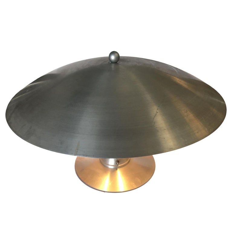 Art Deco Style Machine Age Table Lamp with Large Spun Aluminum Shade - 5