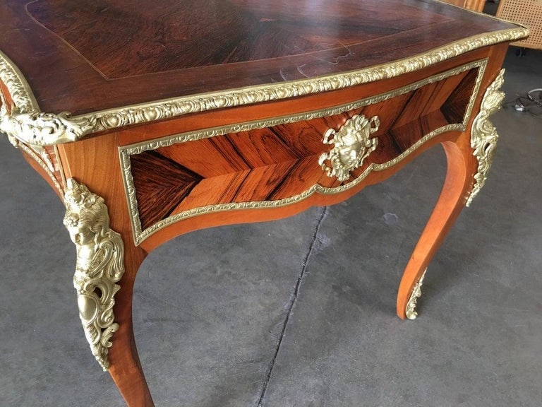 Louis XV Rococo Mahogany, Satinwood and Bureau Plat Executive Writing Desk - 6