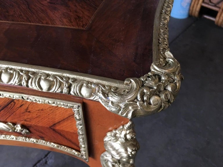 Louis XV Rococo Mahogany, Satinwood and Bureau Plat Executive Writing Desk - 7