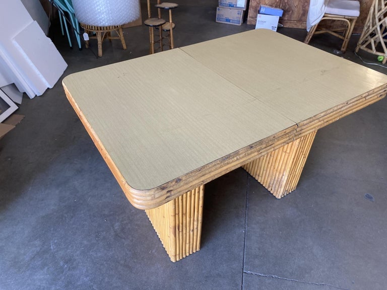 Restored Six-Person Rattan and Formica Dining Table with Vertically Stacked Base - 3