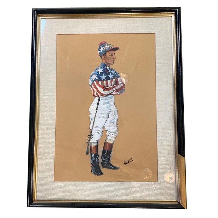 Pastel on Paper Horse Racing Jockey by Hagulaton, Pair - 3