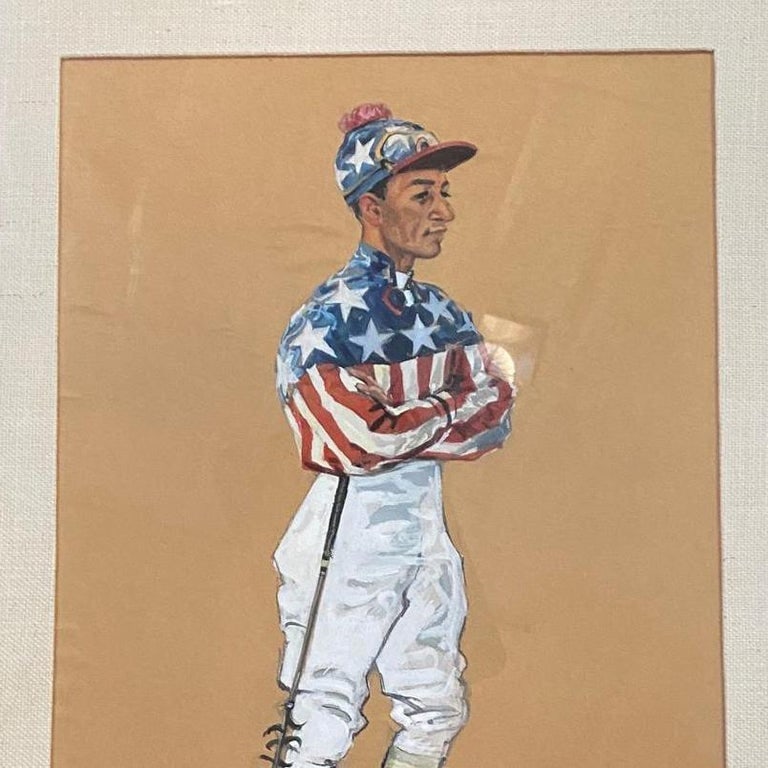 Pastel on Paper Horse Racing Jockey by Hagulaton, Pair - 4