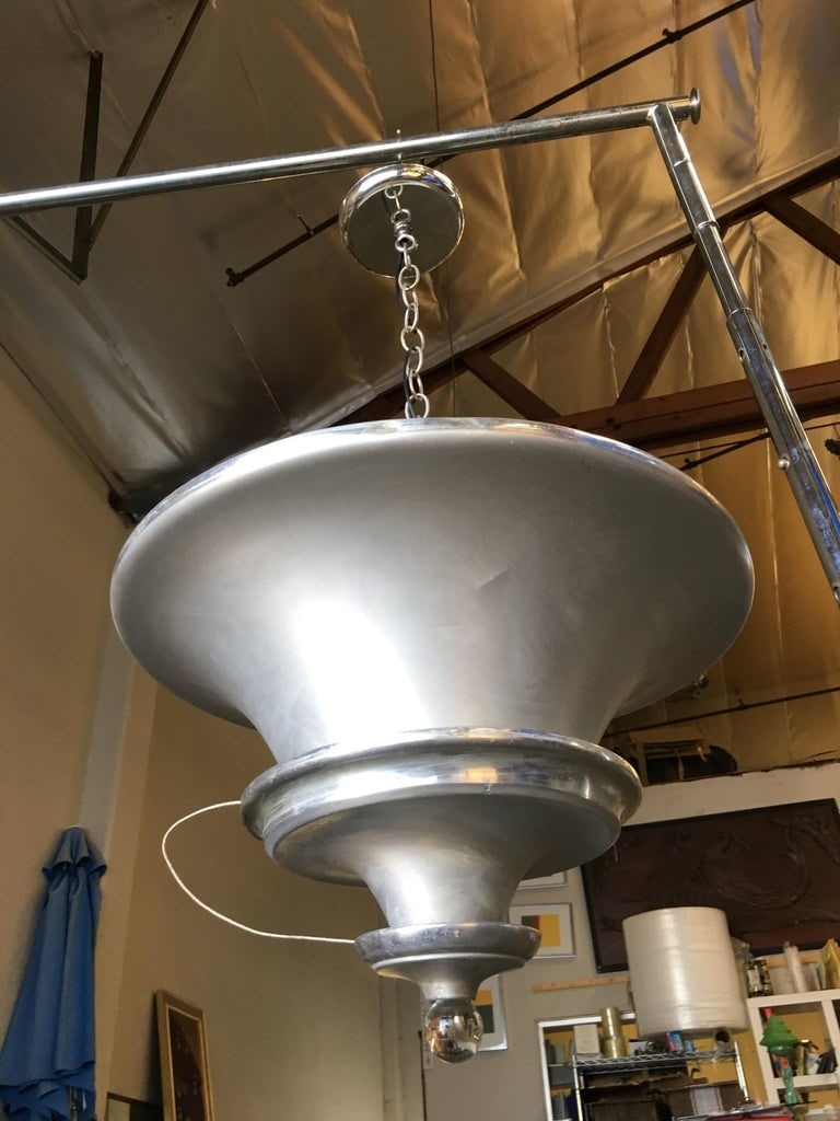 Spun Aluminum Art Deco Ceiling Pendant Lamp by Walter Von Nelson - 4