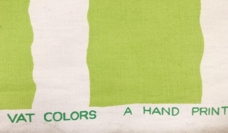 Wavy Green Striped Barkcloth with Tropical Banana Leaf Pattern - 4