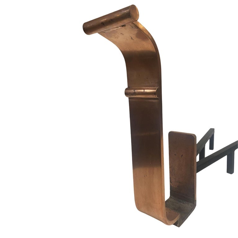 High Style Art Deco Modernist Copper and Iron Firedogs / Andirons , Pair - 8