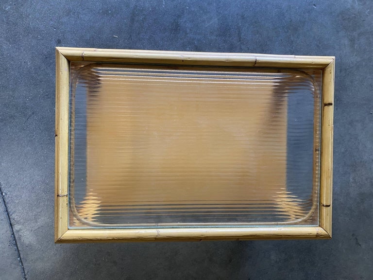 Restored Stick Rattan Two-Tier Coffee Table with Ribbed Glass Top - 4