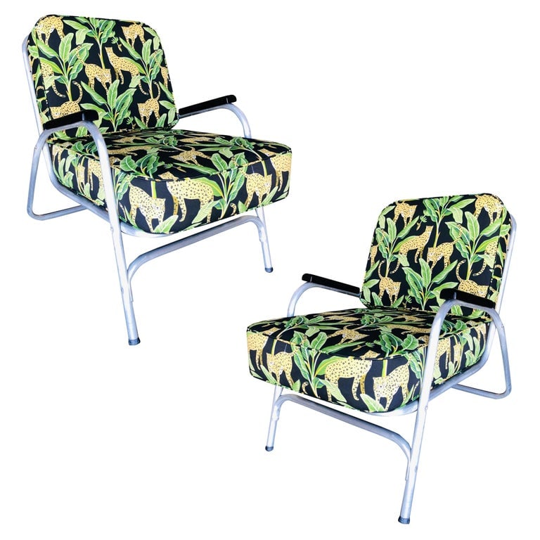 Mid Century Aluminum Patio/Outdoor Lounge Chair, Pair - 2