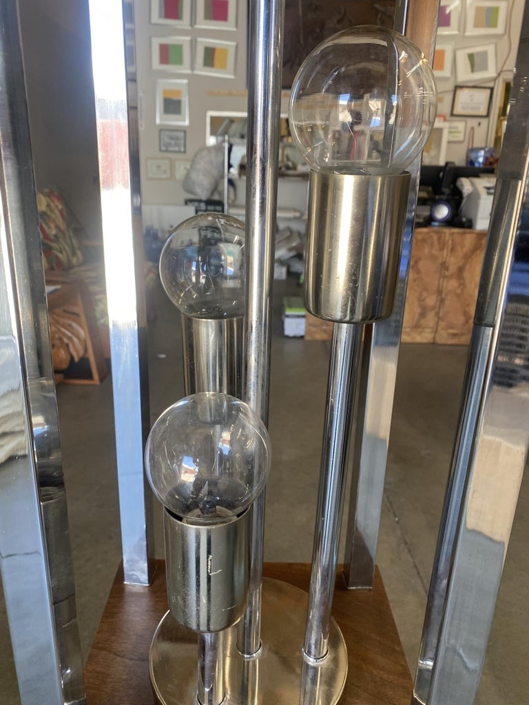1970s Post Modern Teak and Chrome Pendant Light Fixture, Pair - 7