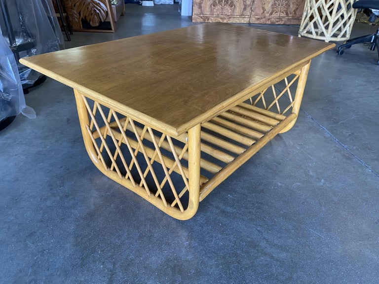 Large Rectangle Rattan Coffee Table with Diamond Link Side - 3