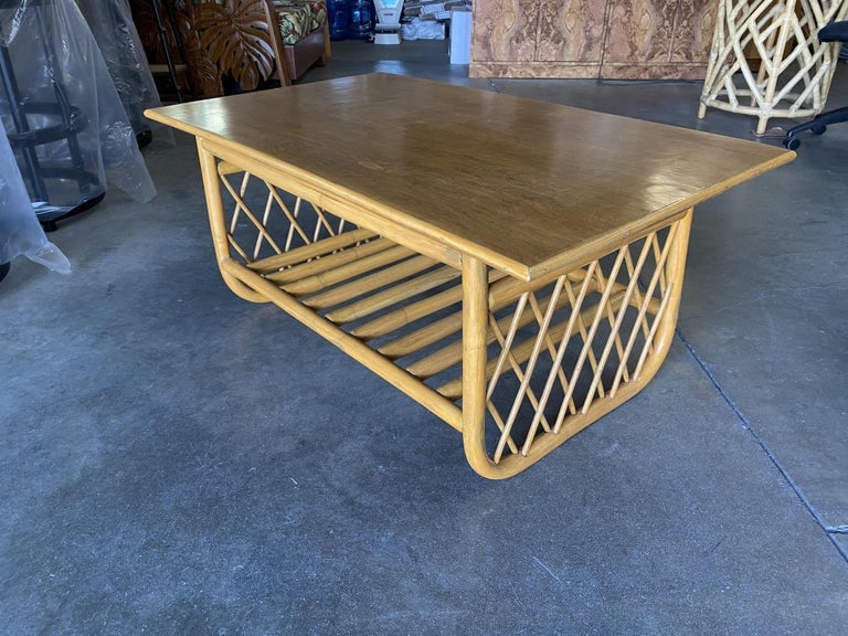 Large Rectangle Rattan Coffee Table with Diamond Link Side - 4