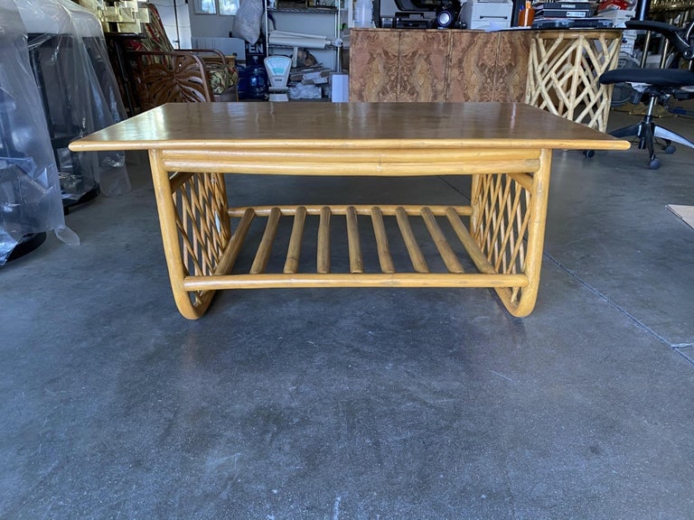 Large Rectangle Rattan Coffee Table with Diamond Link Side - 5