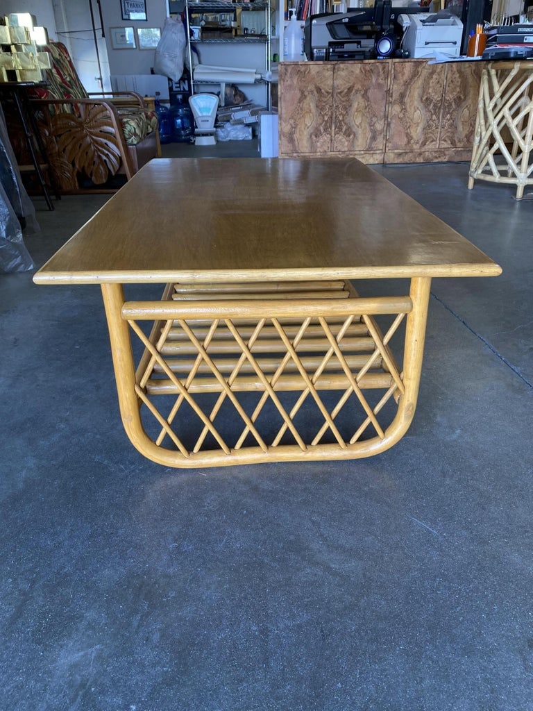 Large Rectangle Rattan Coffee Table with Diamond Link Side - 9