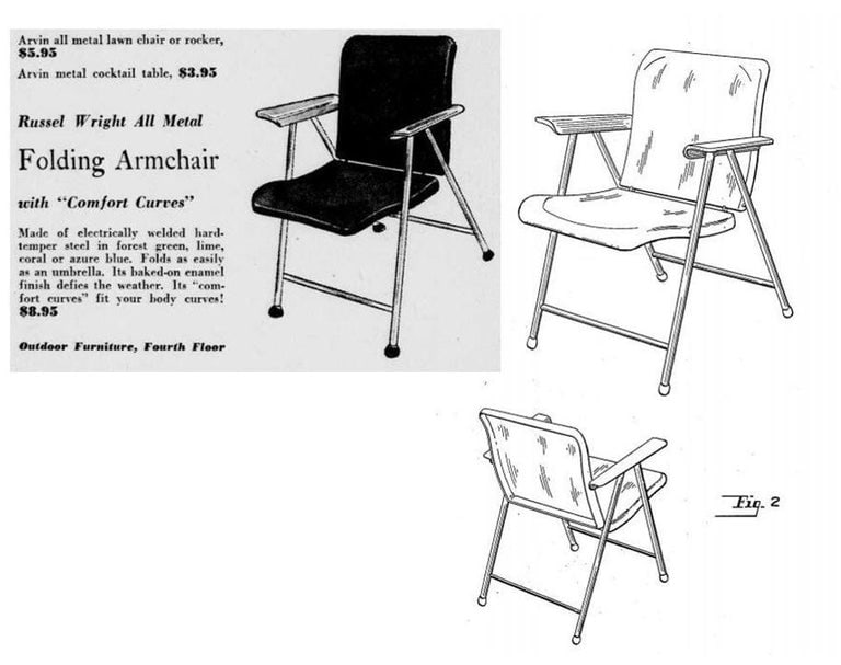 Russel Wright Outdoor/Patio Steel Folding Chair by Schwayder Bros, 5 Available - 10