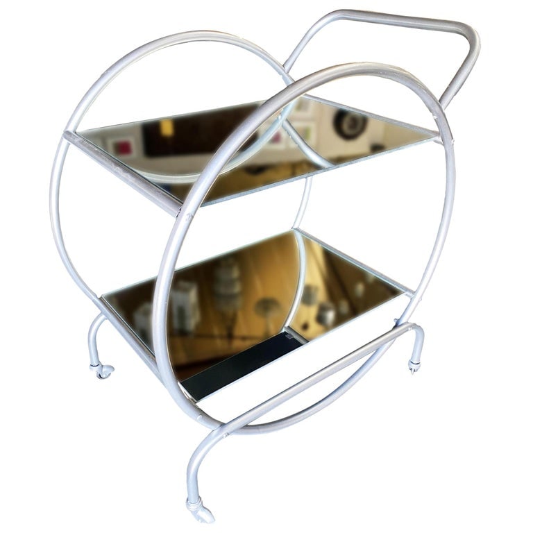 Bauhaus Inspired Art Deco Chrome Tubular Bar Cart - 2