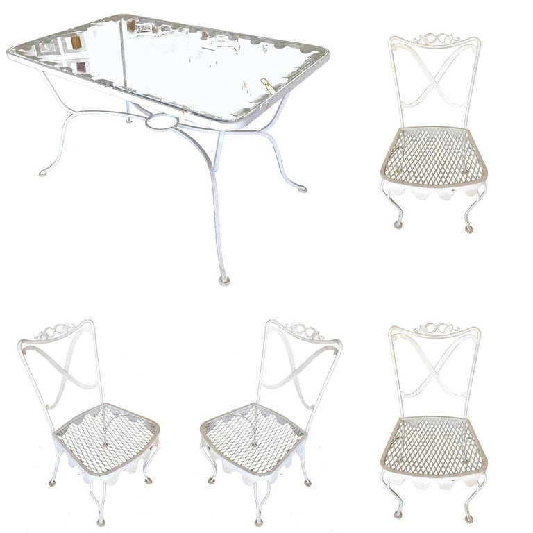 Wrought Iron Scrolling Pattern Cafe Patio Set Table w/ 4 Chairs - 3