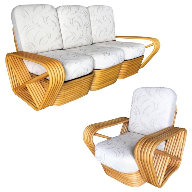 Restored Paul Frankl Six-Strand Rattan Sofa and Lounge Chair Set - 2