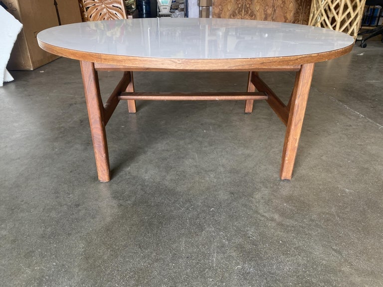 Large Danish Mid-Century Round Coffee Table with White Laminate Top - 8