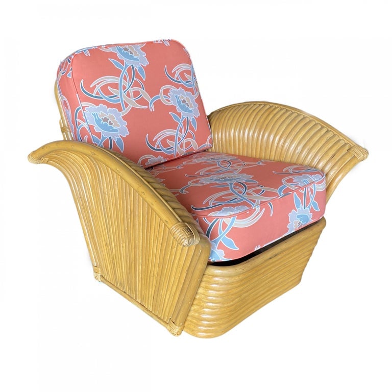 Restored Pair of "Golden Girls" Art Deco Rattan Fan Arm Lounge Chairs - 3