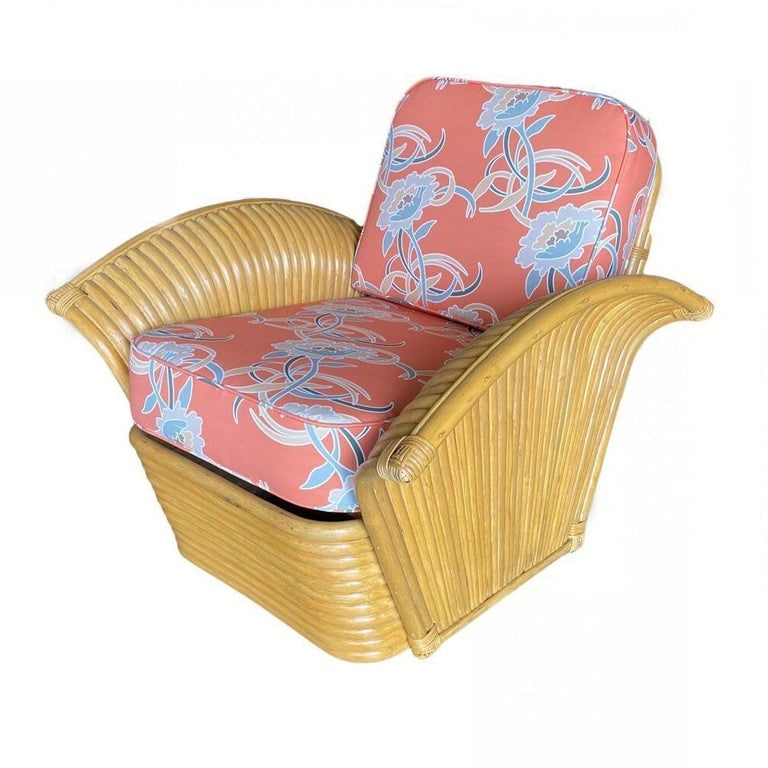 Restored Pair of "Golden Girls" Art Deco Rattan Fan Arm Lounge Chairs - 5