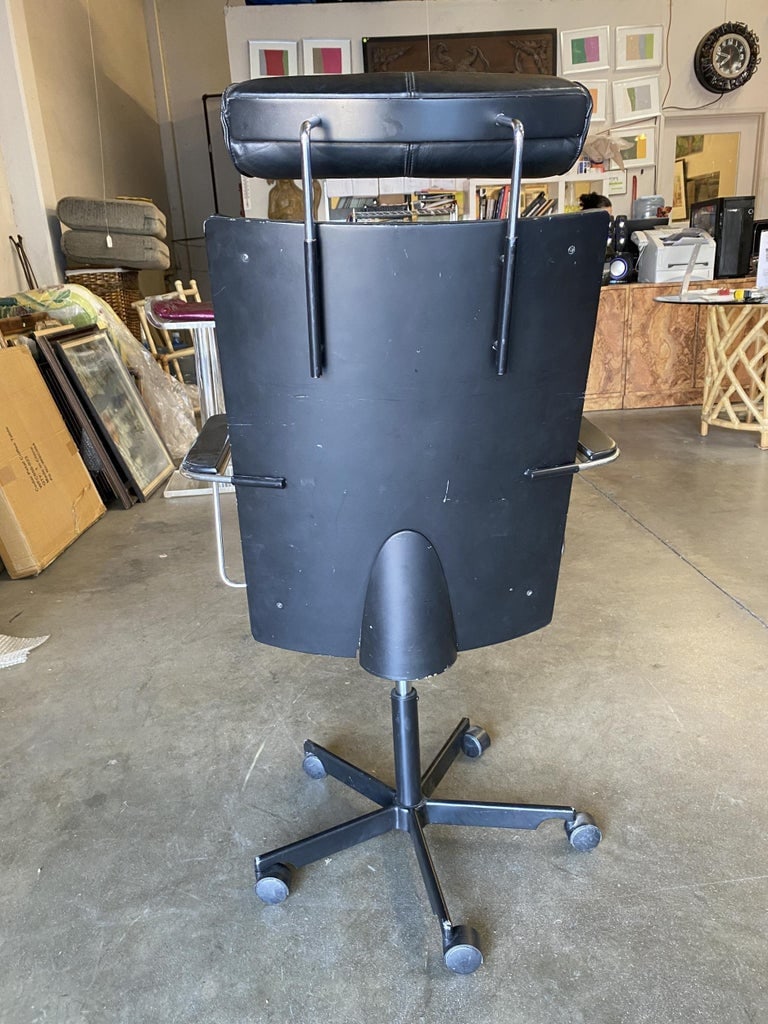 1980's Danish Modern Black and Chrome Executive Desk Chair by Kevi - 11
