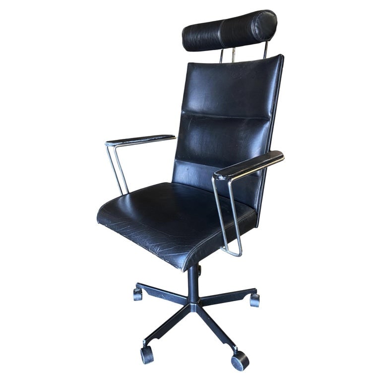1980's Danish Modern Black and Chrome Executive Desk Chair by Kevi - 2