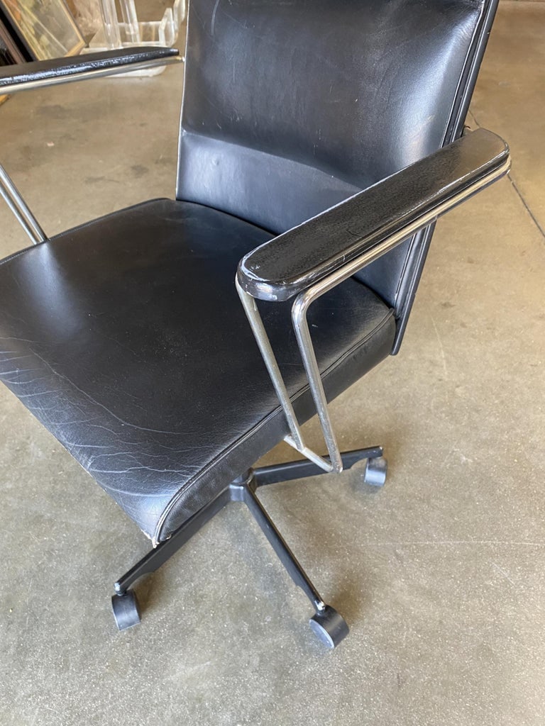1980's Danish Modern Black and Chrome Executive Desk Chair by Kevi - 3