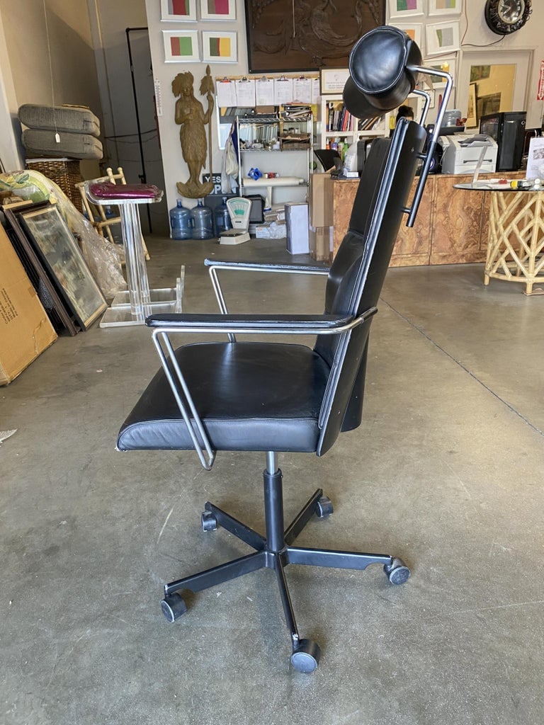 1980's Danish Modern Black and Chrome Executive Desk Chair by Kevi - 4