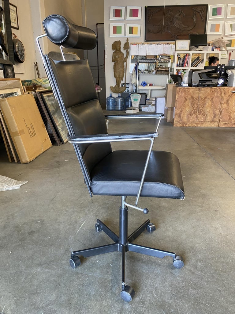 1980's Danish Modern Black and Chrome Executive Desk Chair by Kevi - 8
