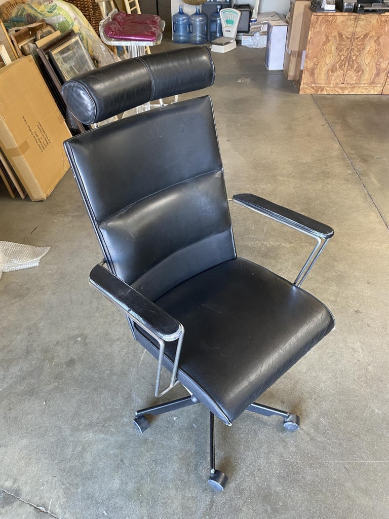 1980's Danish Modern Black and Chrome Executive Desk Chair by Kevi - 9