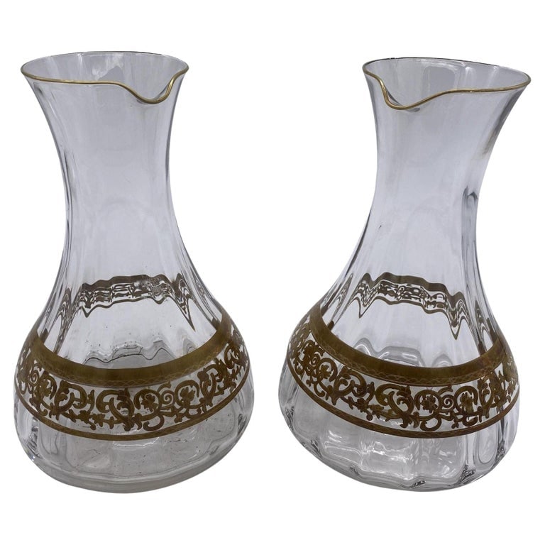 Czechoslovakia Moser Art Glass Pitcher Set with/ Gold Leaf - 2