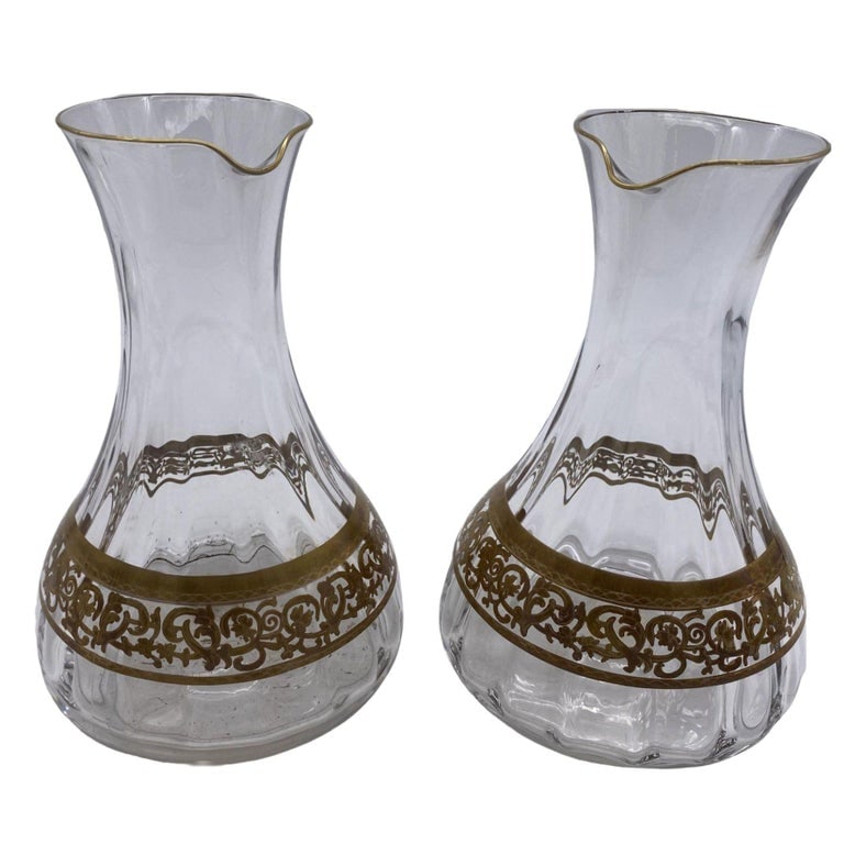 Czechoslovakia Moser Art Glass Pitcher Set with/ Gold Leaf - 3