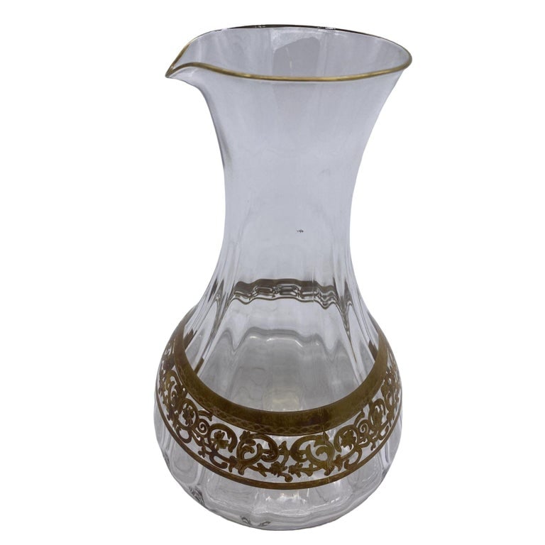 Czechoslovakia Moser Art Glass Pitcher Set with/ Gold Leaf - 6