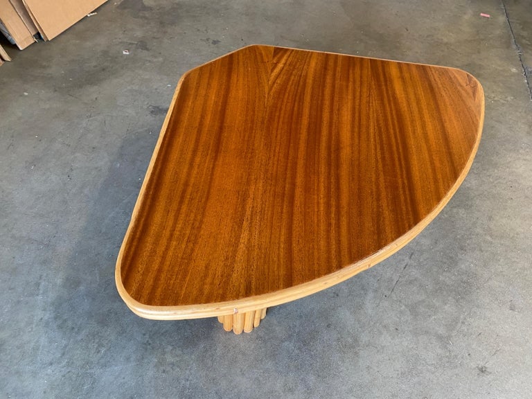 Restored "Pizza Slice" Rattan Side Table with Mahogany Top - 5