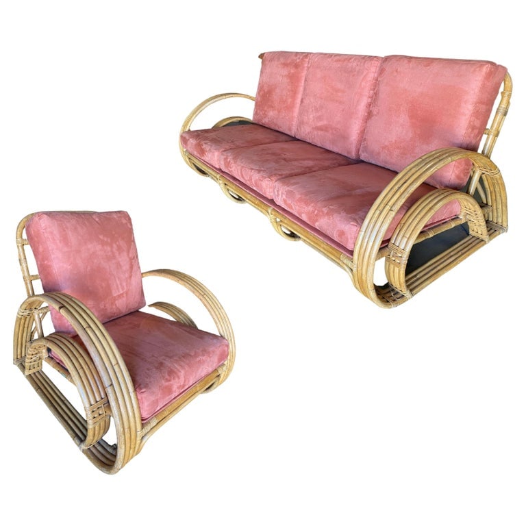 Restored "Double Tear Drop Arm" Rattan Lounge & Sofa Livingroom Set by Tochiku - 2