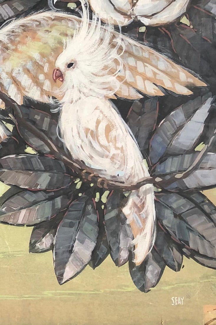 Billy Seay Airbrush Cockatoo and Hibiscus Hawaiian Art for Turner - 4