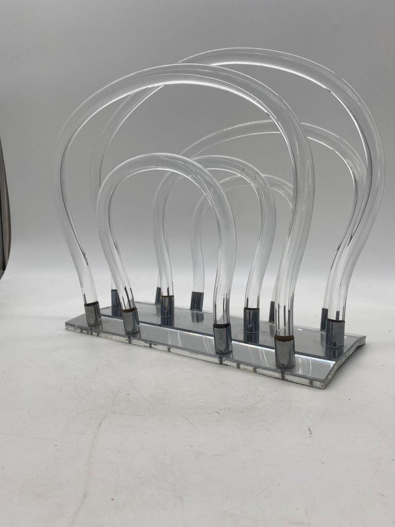 Vintage Dorothy Thorpe Magazine Rack Lucite Mirror and Mylar "Chrome" - 4