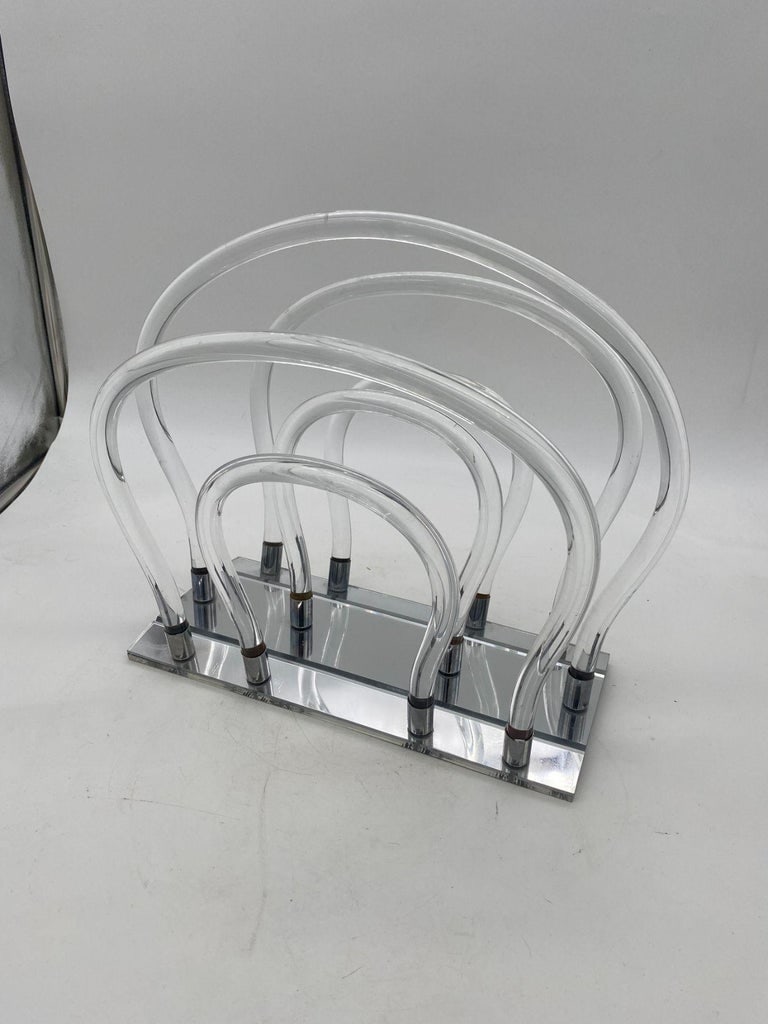 Vintage Dorothy Thorpe Magazine Rack Lucite Mirror and Mylar "Chrome" - 6