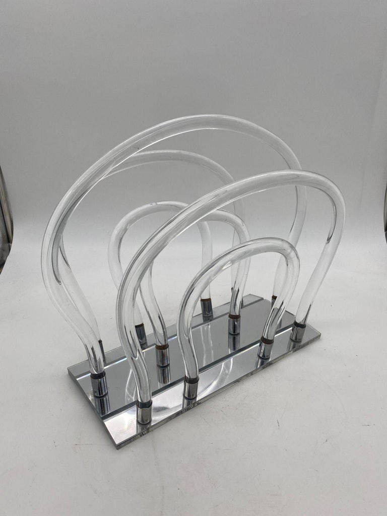 Vintage Dorothy Thorpe Magazine Rack Lucite Mirror and Mylar "Chrome" - 7