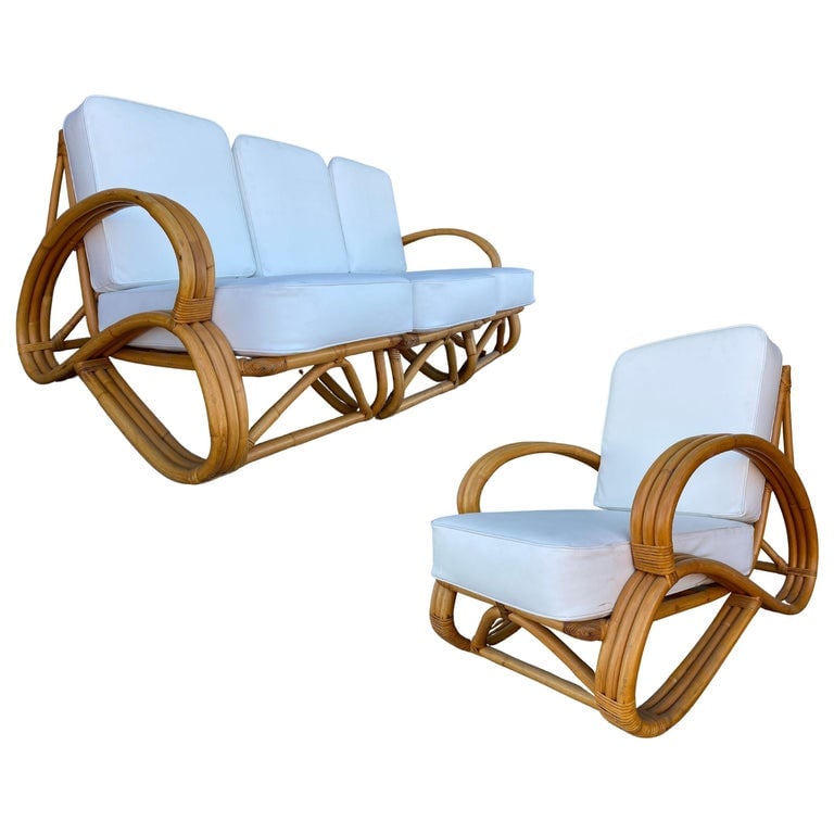 Rare "S Arm" 3-Strand Rattan Sofa and Lounge Chair Living Room Set (1 of 16)