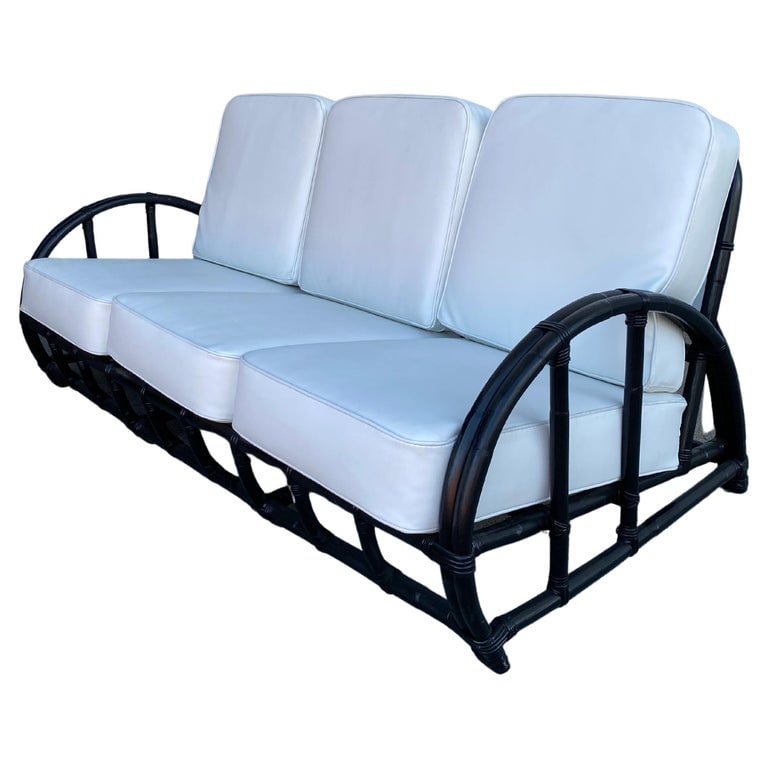 Restored Black Two-Strand "Half Moon" Rattan 3-Seat Sofa - 2