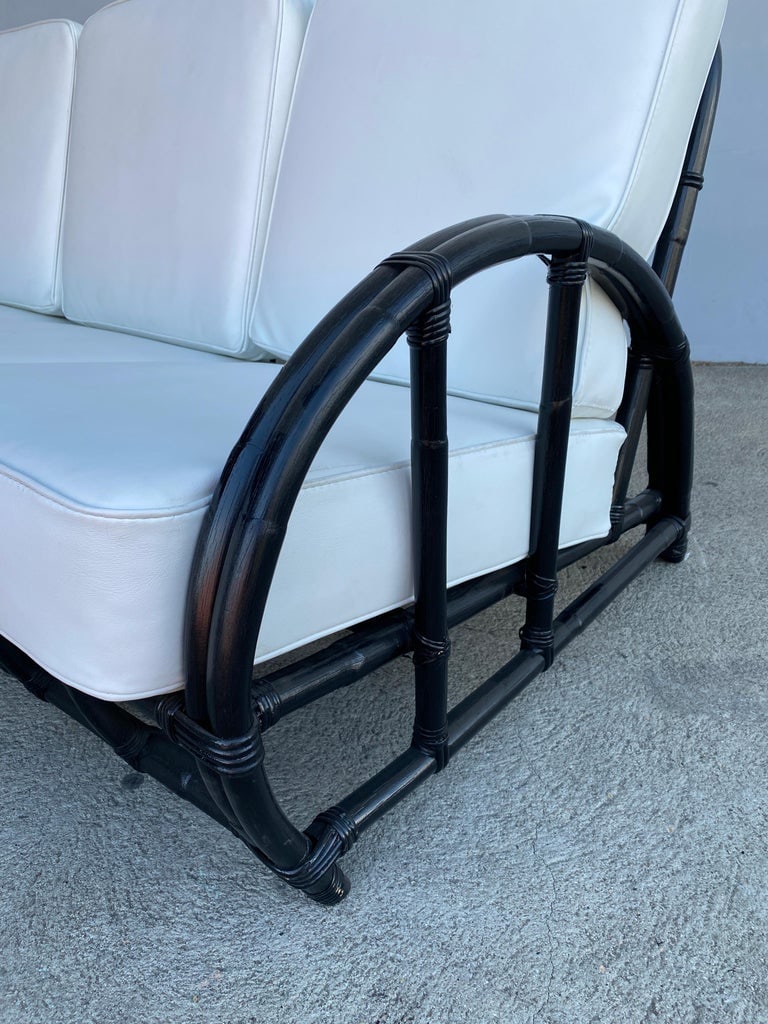 Restored Black Two-Strand "Half Moon" Rattan 3-Seat Sofa - 3