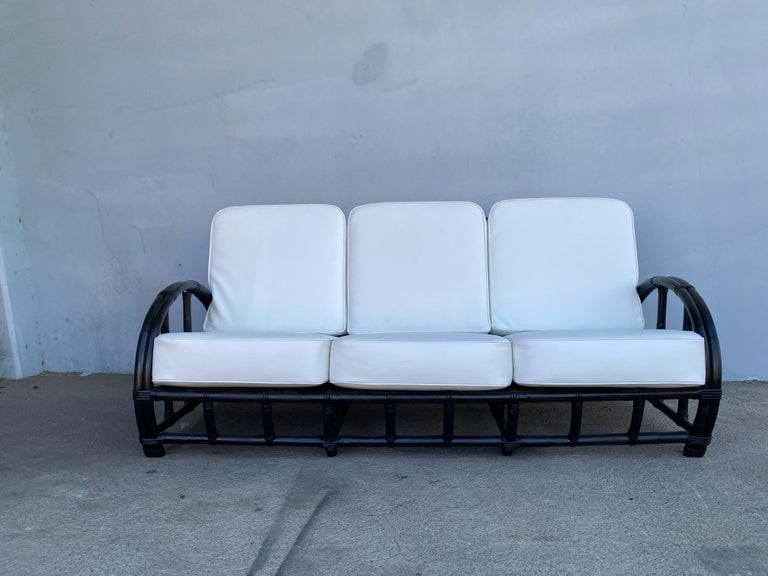 Restored Black Two-Strand "Half Moon" Rattan 3-Seat Sofa - 4