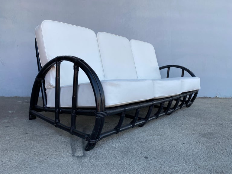 Restored Black Two-Strand "Half Moon" Rattan 3-Seat Sofa - 5