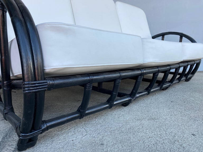Restored Black Two-Strand "Half Moon" Rattan 3-Seat Sofa - 7