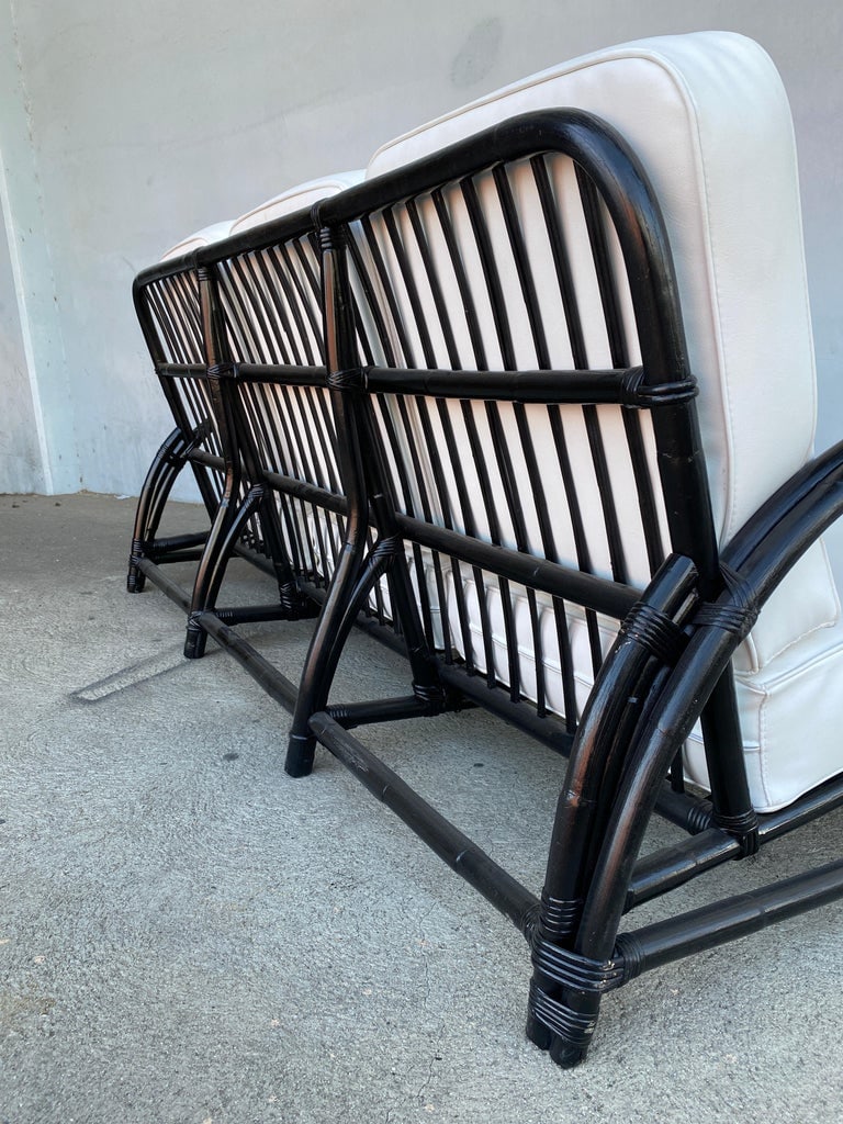 Restored Black Two-Strand "Half Moon" Rattan 3-Seat Sofa - 8