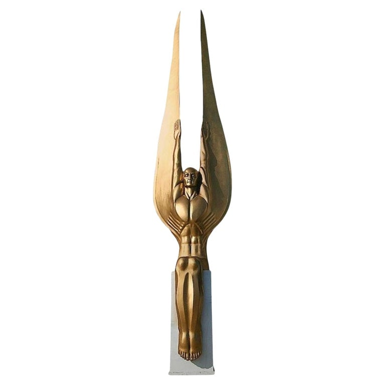 17' Tall Art Deco Style "Wings of the Republic" Angel Sculpture , 3 Available: This 17-foot angel sculpture entitled "Wings of the Republic" is rendered in fiberglass, may be used inside or outside, and may be finished in silver or gold. There is a 4-week lead time for refinishi