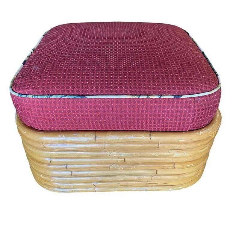 Restored Mid Century 9 Strand Paul T Frankl Style Stacked Rattan Ottoman Stool - 3