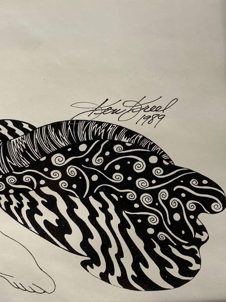 Hand Inked on Paper Surrealist Female Portrait drawing Signed Ken Kreel 1989 - 7